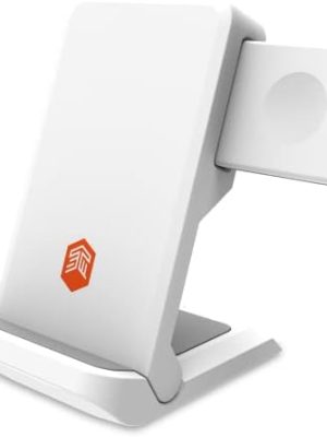 STM ChargeTree Go - Portable 3-in-1 Wireless Charging Station for iPhone/Samsung/Android (15W/7.5W), AirPods (5W), Apple Watch (3W) - Qi Certified Charging Stand - White (stm-931-322Z-01)